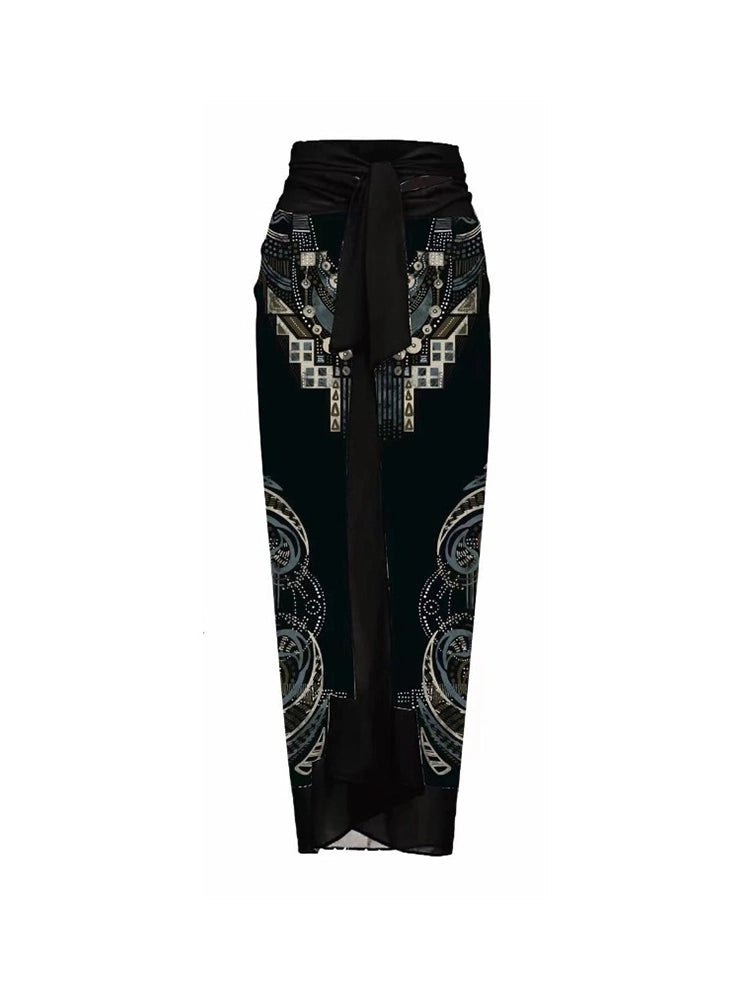 Floral Print One-Piece with 3D Black Flower