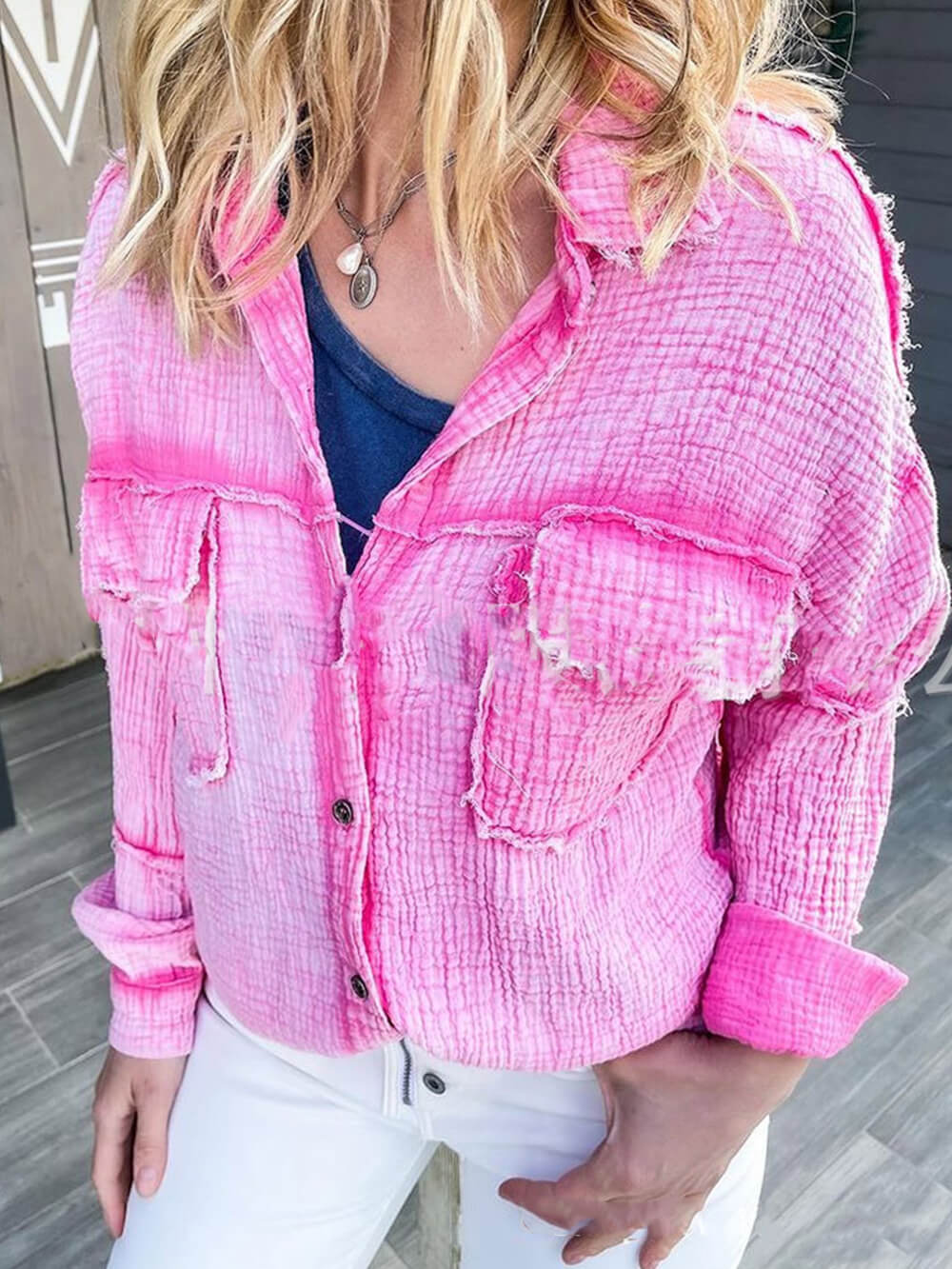 Mainit na Rosas na Corduroy Jacket