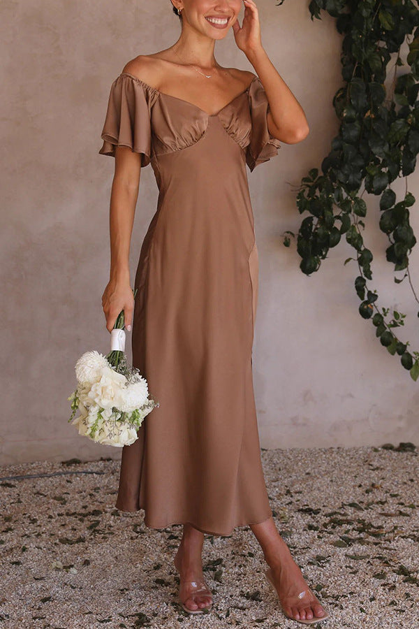 off shoulder flutter sleeve dress Janique 1941 Off the Shoulder Striking Flutter Sleeve Dress