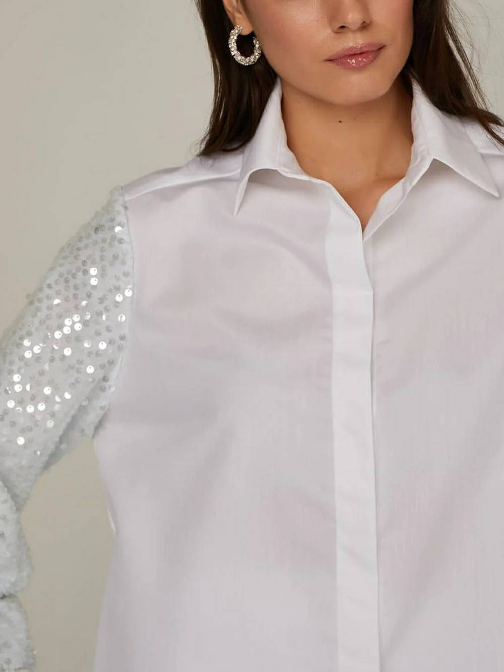 Sequin Sleeve Cotton Shirt at Skirt