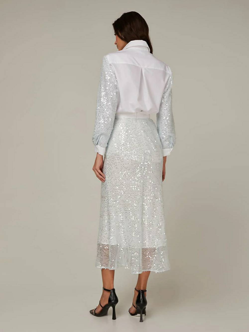 Sequin Sleeve Cotton Shirt at Skirt