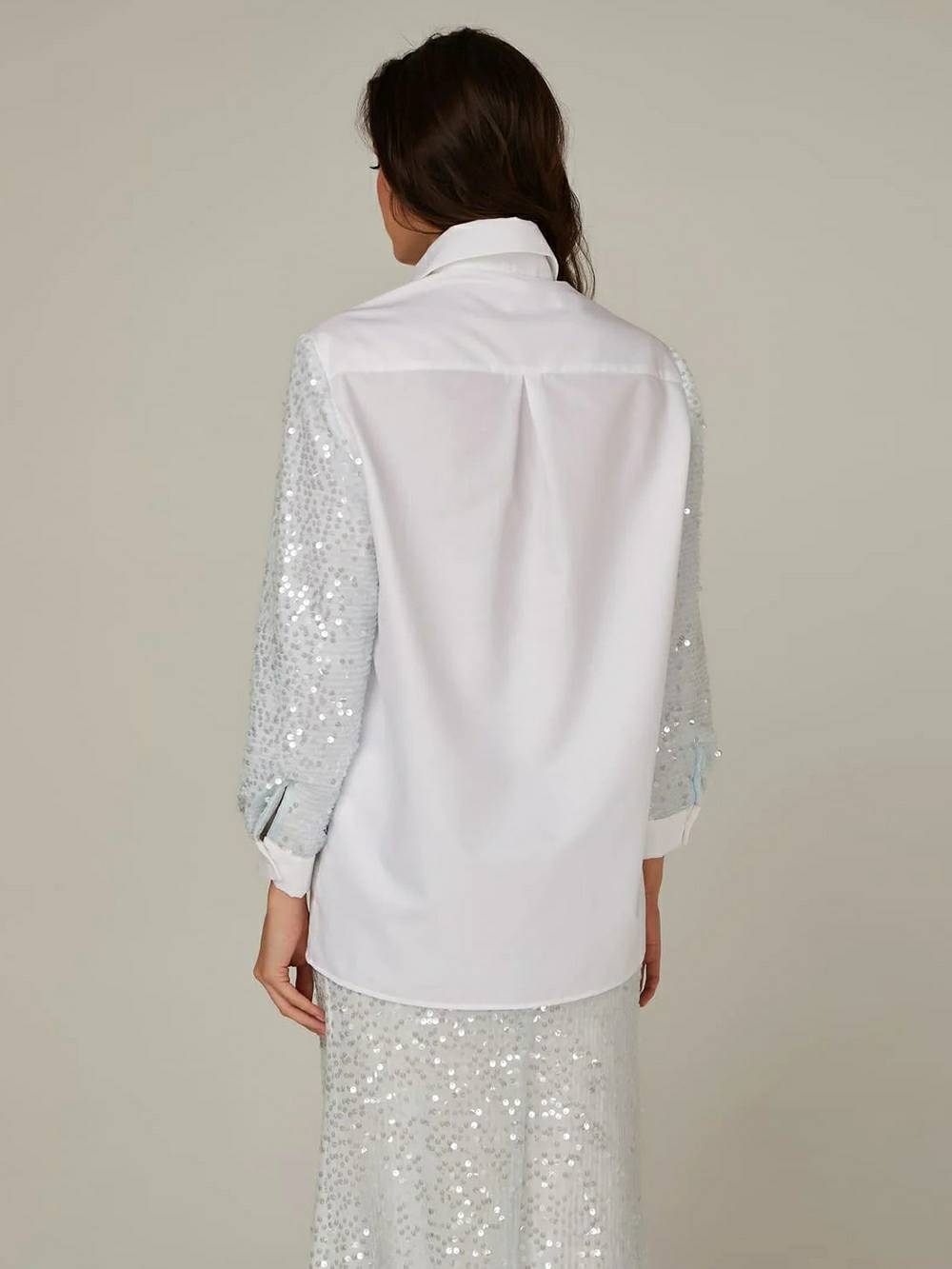 Sequin Sleeve Cotton Shirt at Skirt