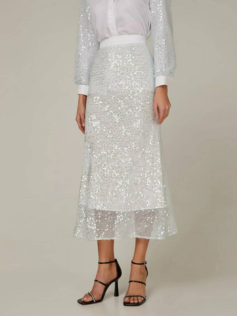 Sequin Sleeve Cotton Shirt at Skirt