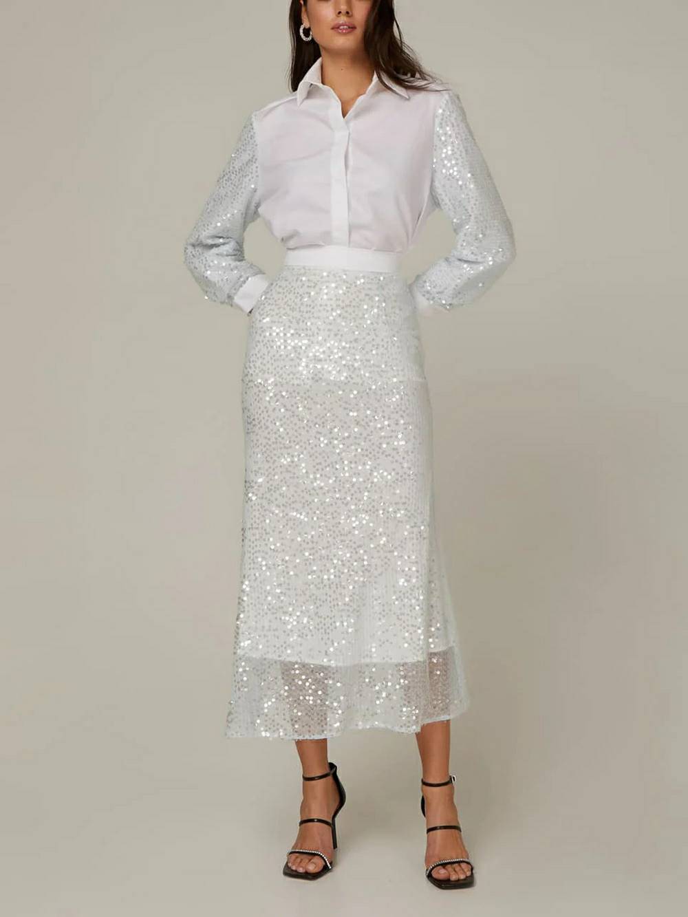 Sequin Sleeve Cotton Shirt at Skirt