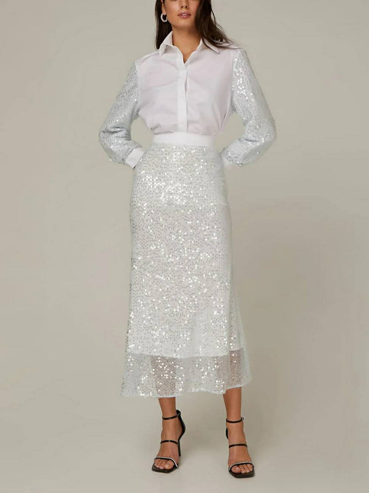 Sequin Sleeve Cotton Shirt at Skirt