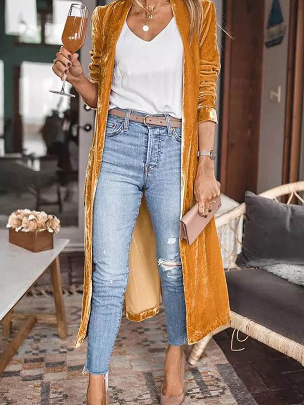 Long Velvet Cardigan Coat Boiilife