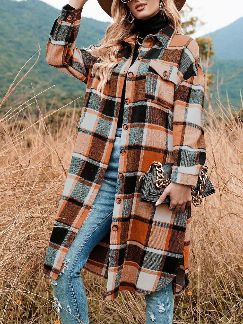 Plaid flannel knap lang skjorte frakke
