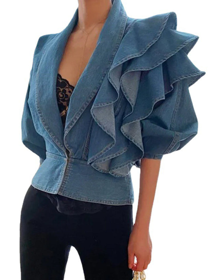 Elegantní plisované džínové halenky typu Bomber