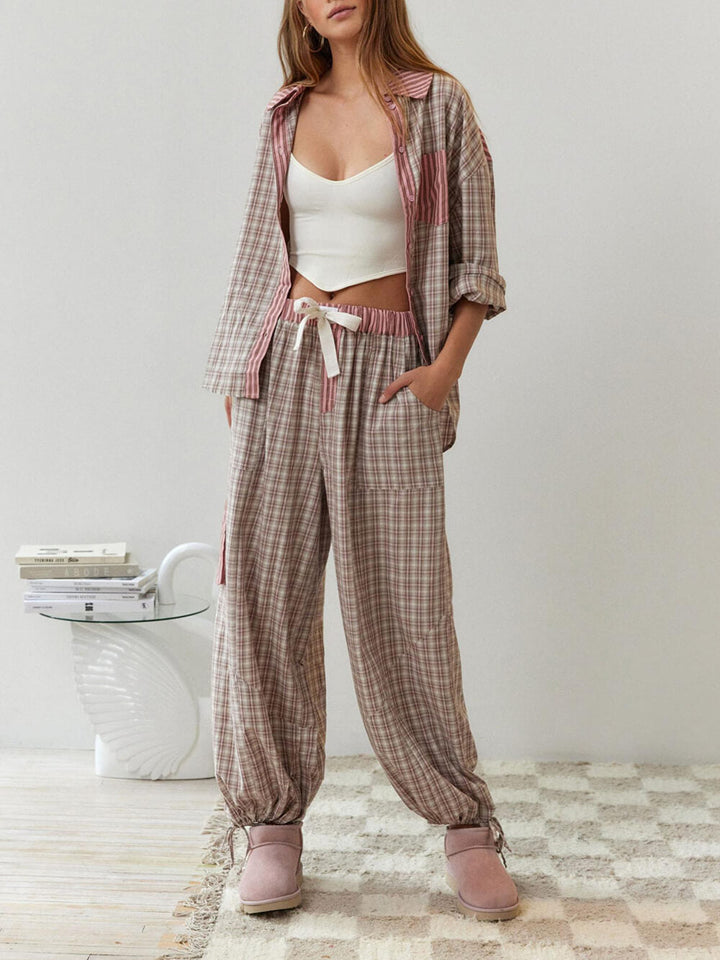Conjunto de pijama con empalme suelto rosa