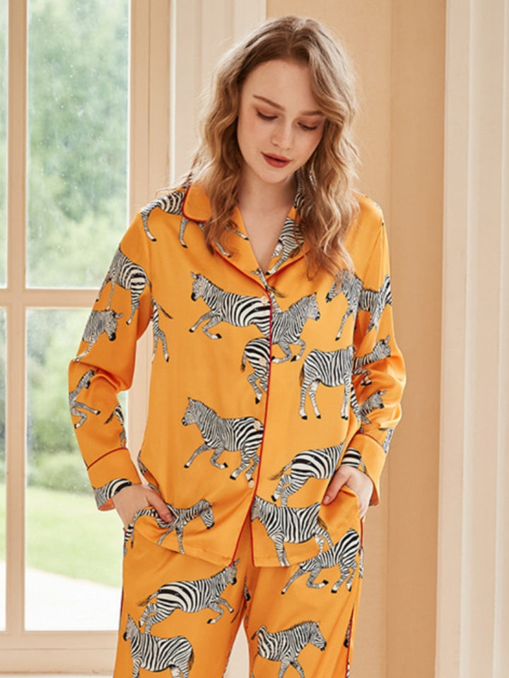 Zebra Print Lange Mouwen Loungewear Set - Geel