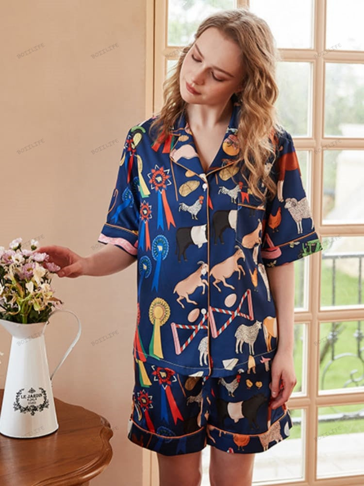 Ensemble de détente court avec imprimé d'animaux de dessin animé mignons