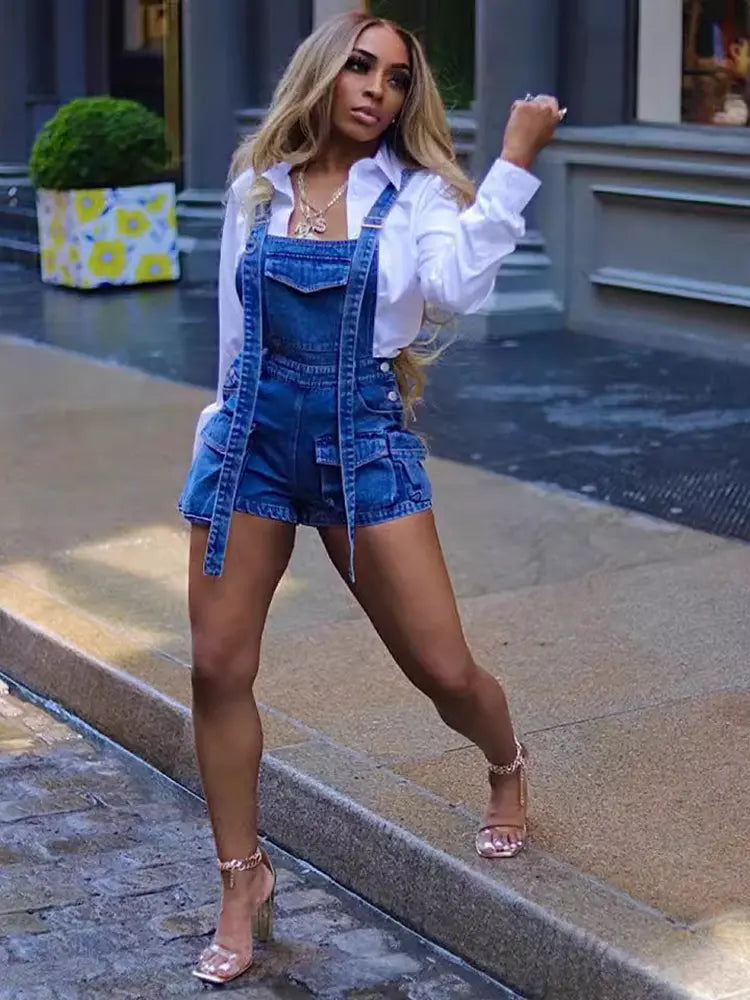 سروال جينز نسائي مع جيوب