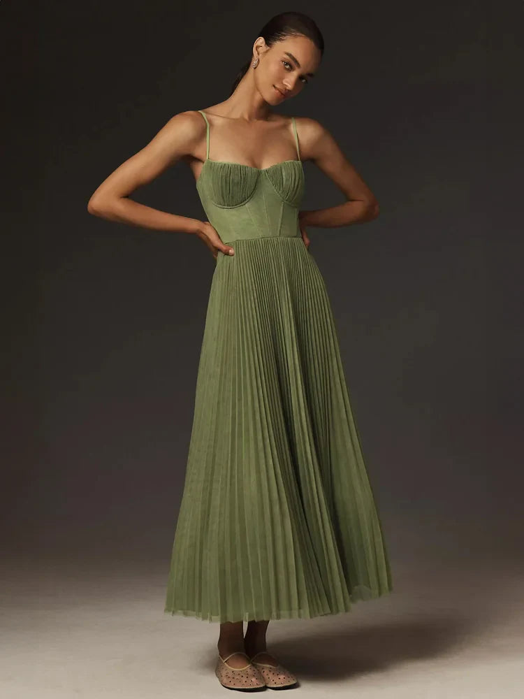 pleated tulle midi dress Blanka Neutral Pleated Jacquard Tulle Midi Dress, S / Neutrals