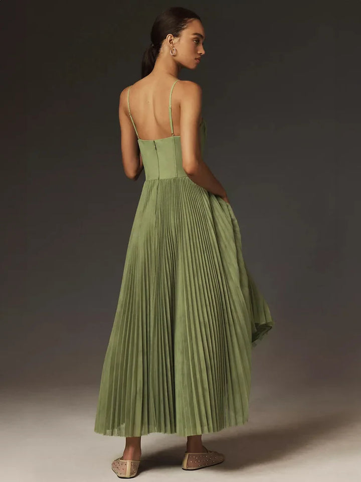 Bustier Pleated Tulle Fit at Flare Midi Dress