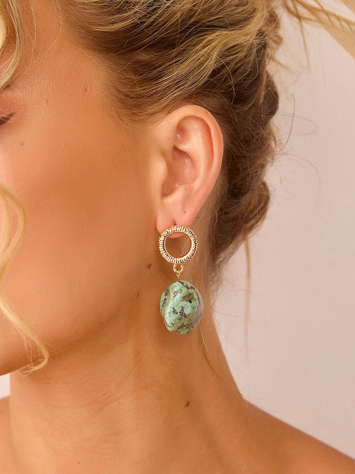 Boucles d'oreilles rétro bohème irrégulières turquoise exagérées