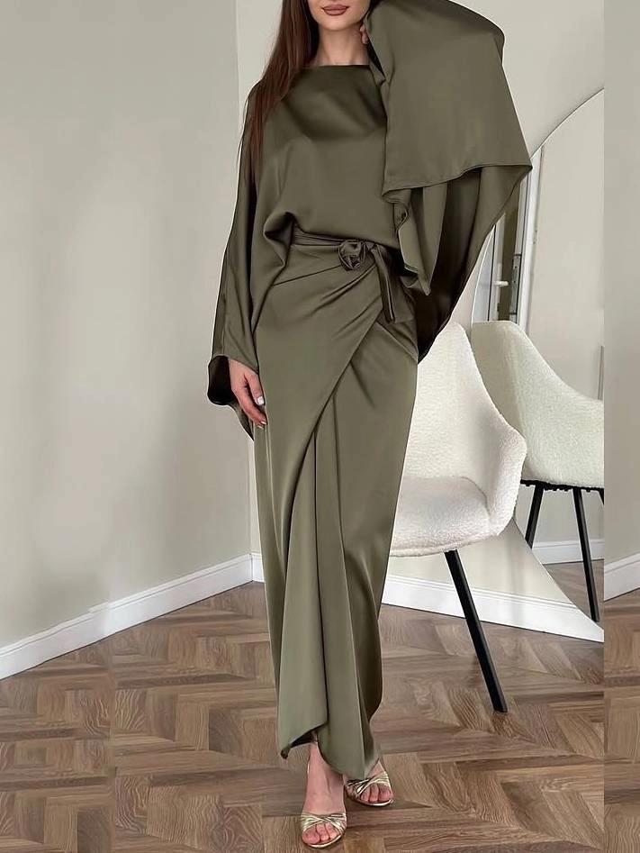 Satin Batwing Sleeve Maxi Dress Boiilife Satin Batwing Sleeve Maxi Dress Boiilife