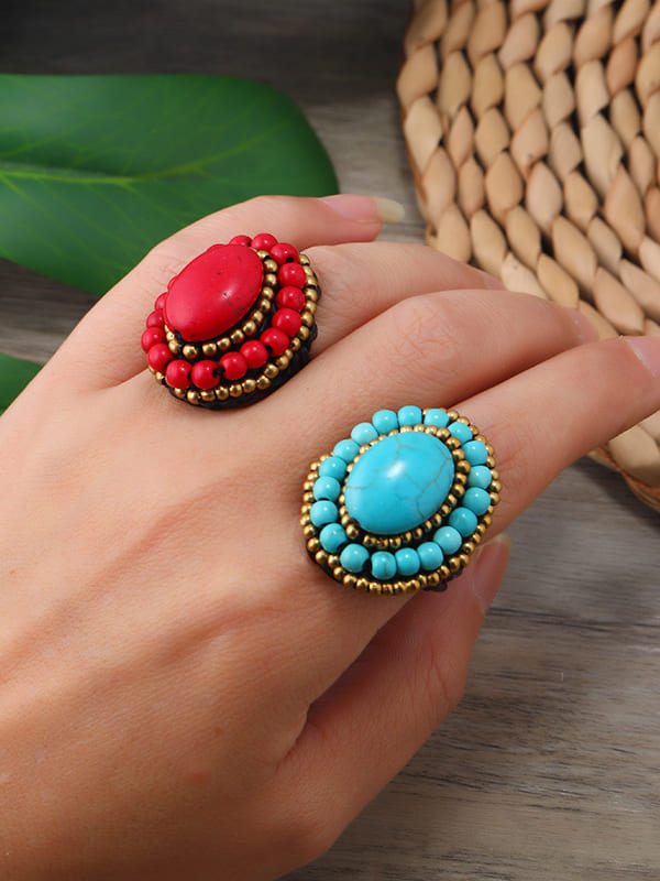 Anello in tessuto turchese