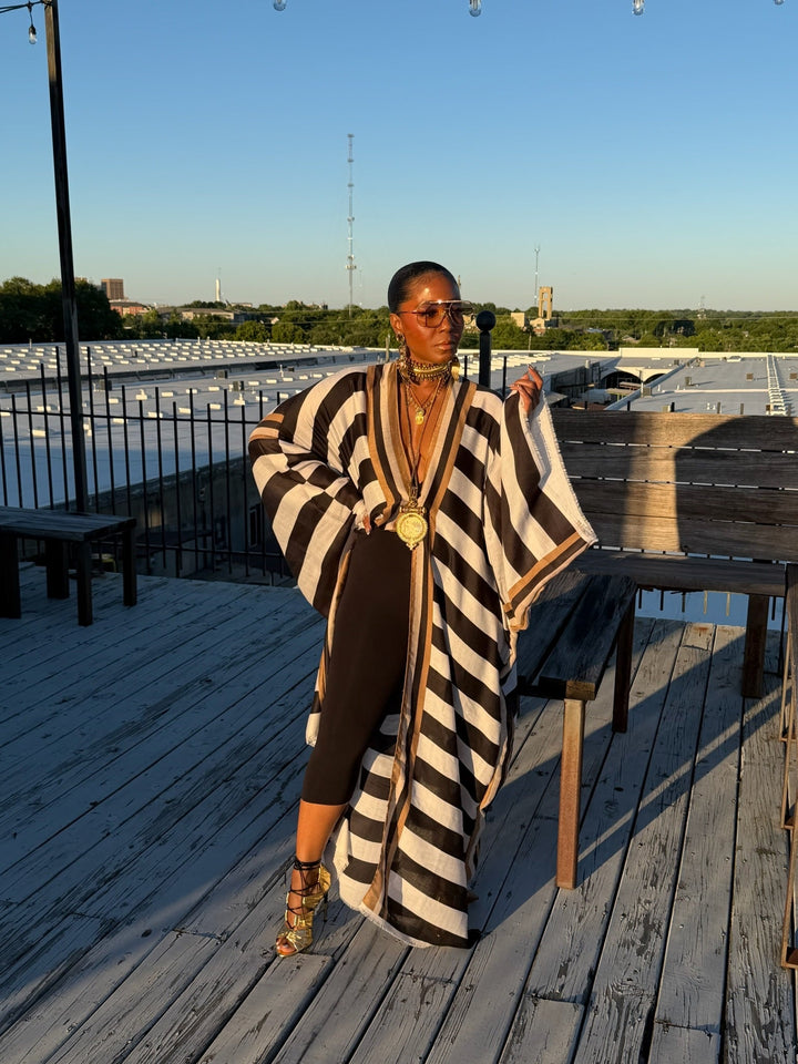 Stribet Kimono Cover-Up Kjole