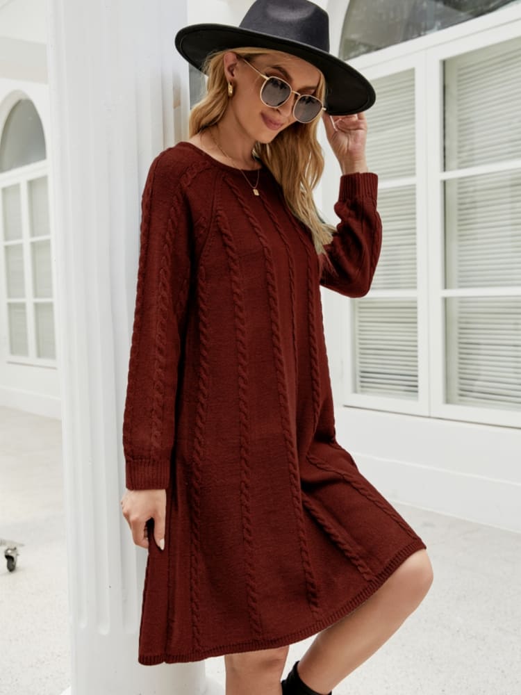 Stylish Solid Color A-Line Knit Dress