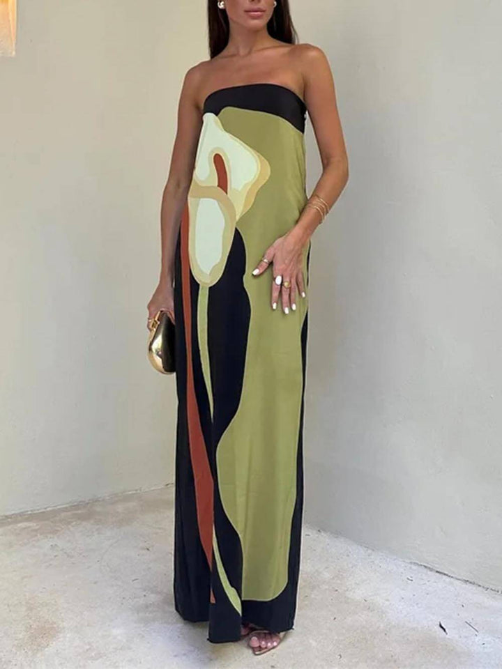 Fashion Contrast na walang manggas na naka-print na naka-print na Maxi Dress