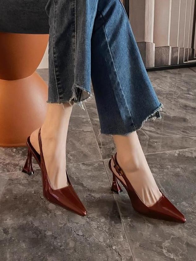 Patente Deri Slingback Topuklu Ayakkabılar