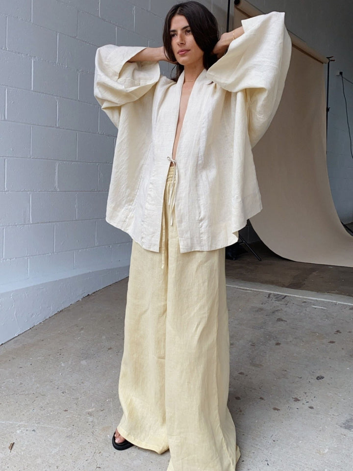 Oversized Linen Tie-Front Top