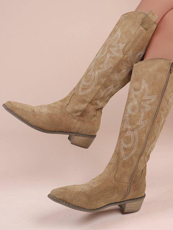 Vintage Embroidered Mid-Calf Boots