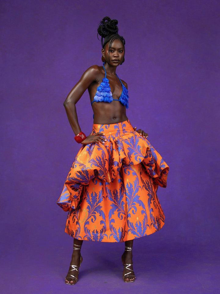 Baroque Ruffle Midi Skirt