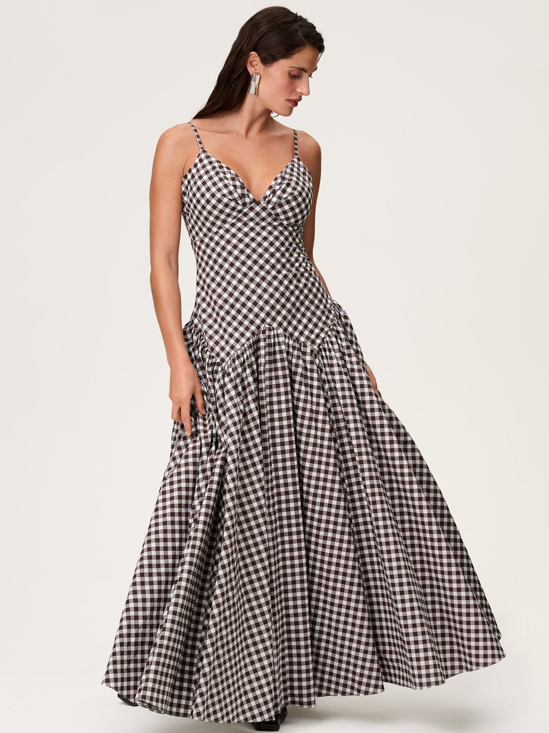 Maxikjole med gingham og knyting bak