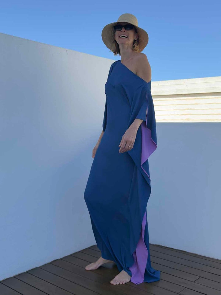 Two-Tone Asymmetric Flowy Maxi Caftan