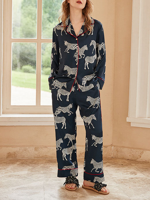 Blauwe zebraprint pyjamaset
