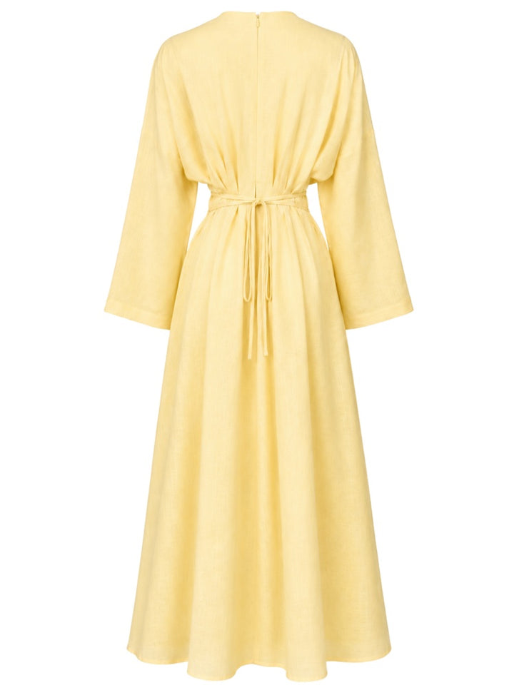 Linen Batwing Maxi Dress With Belt
