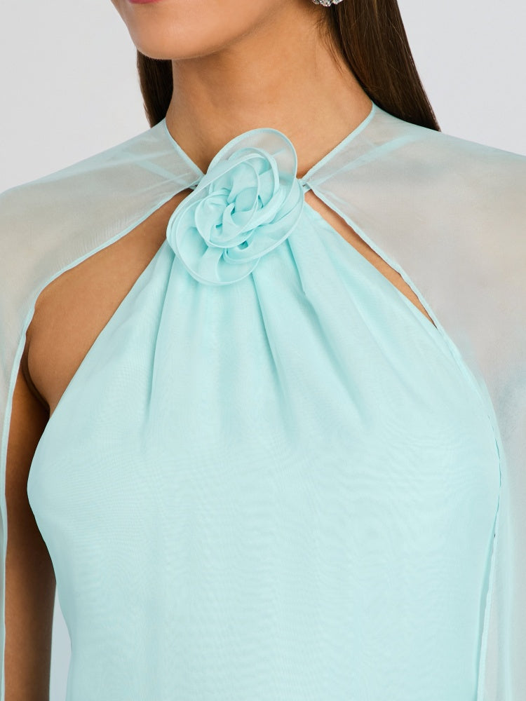 Ice Blue Cape Cowl Neck Gown