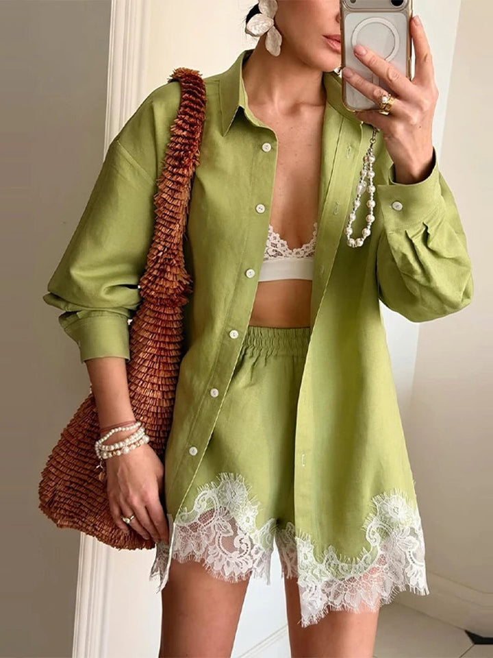 Romantic Relaxed Shirt Short Set