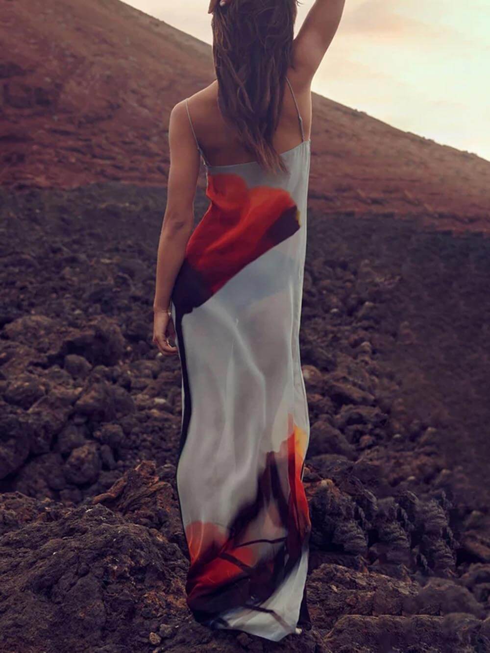 Διακοπές Abstract Tulip Print Slip Maxi Φόρεμα H-Line
