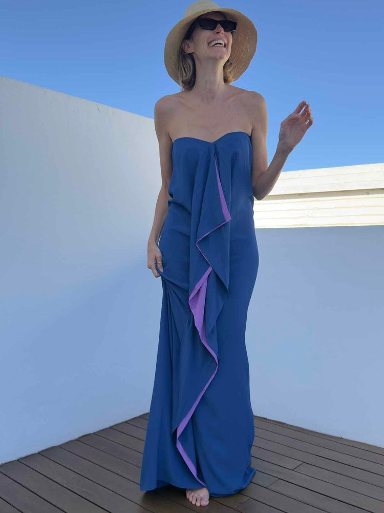 Two-Tone Asymmetric Flowy Maxi Caftan