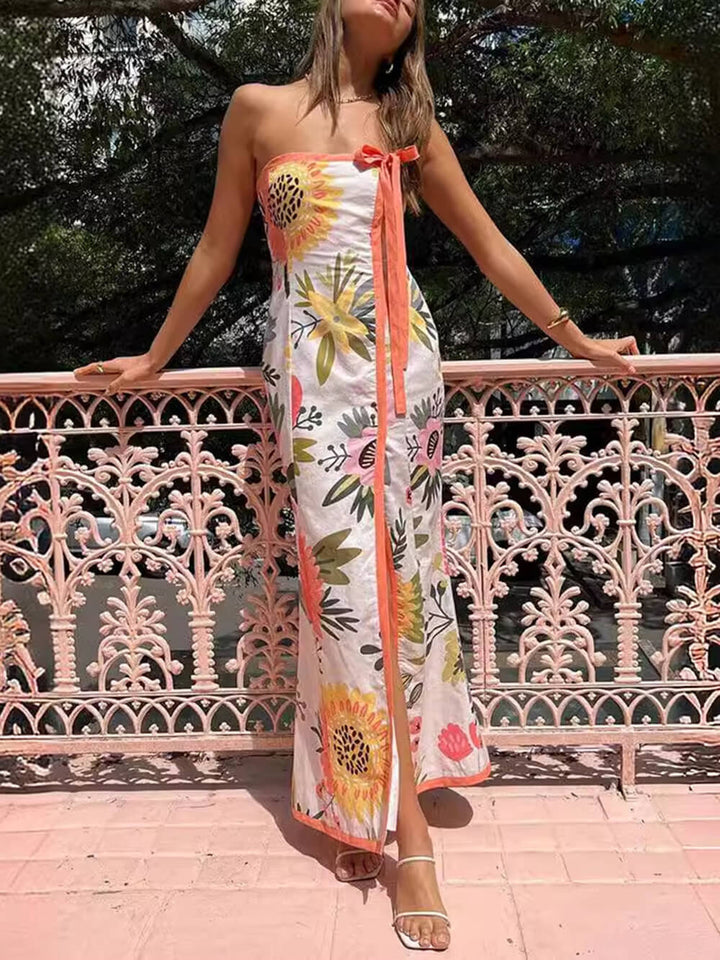 गर्मियों में सेक्सी स्प्लिट रैप प्रिंटेड ड्रेस