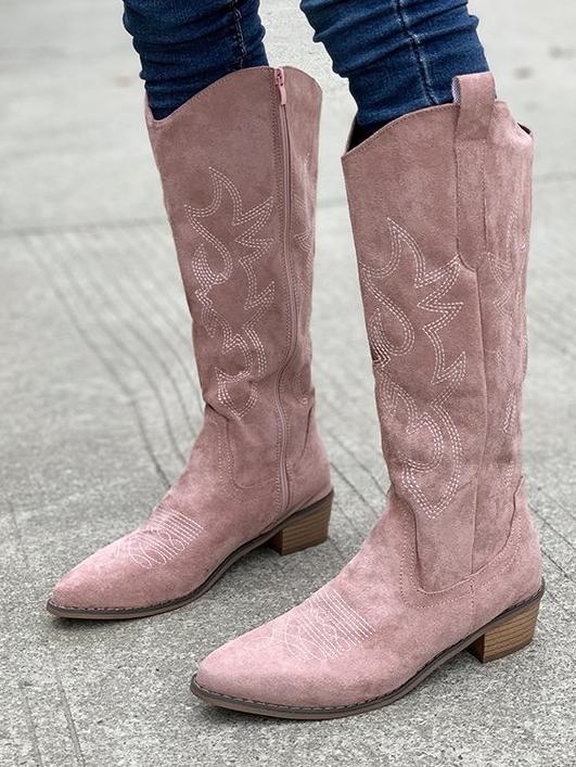 Vintage Embroidered Mid-Calf Boots