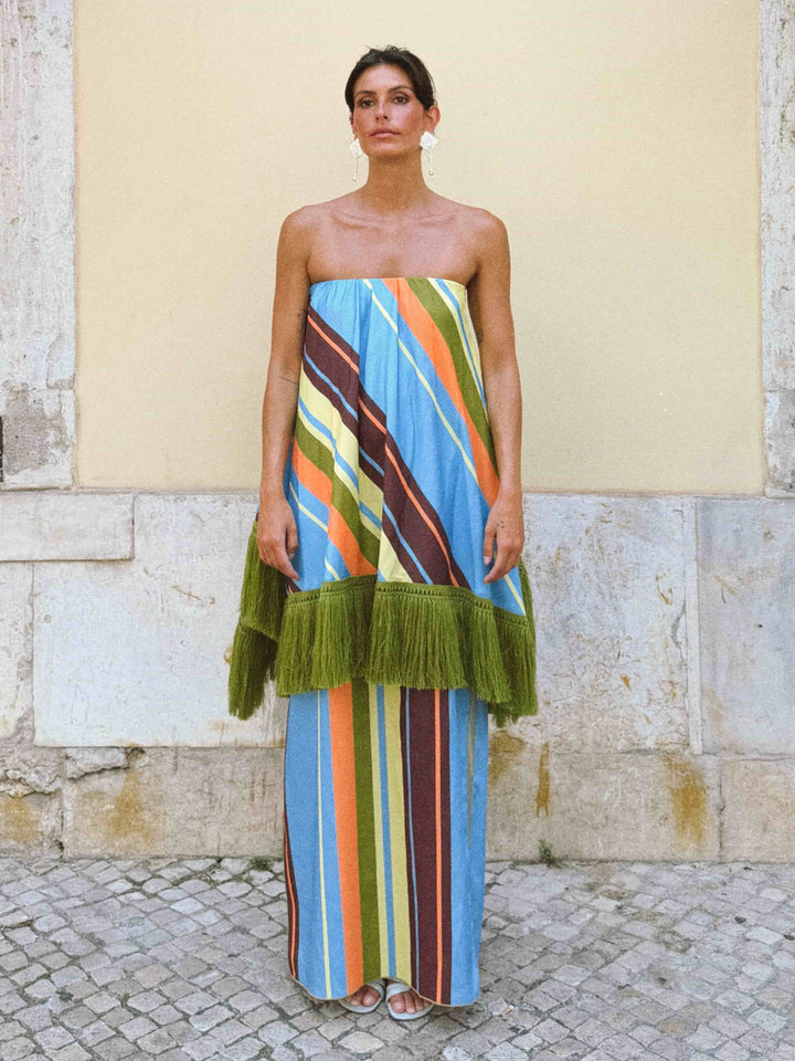 Completo Pantaloni a Righe con Frange