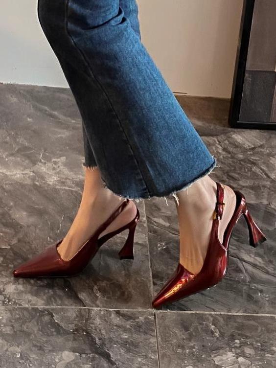 Patente Deri Slingback Topuklu Ayakkabılar