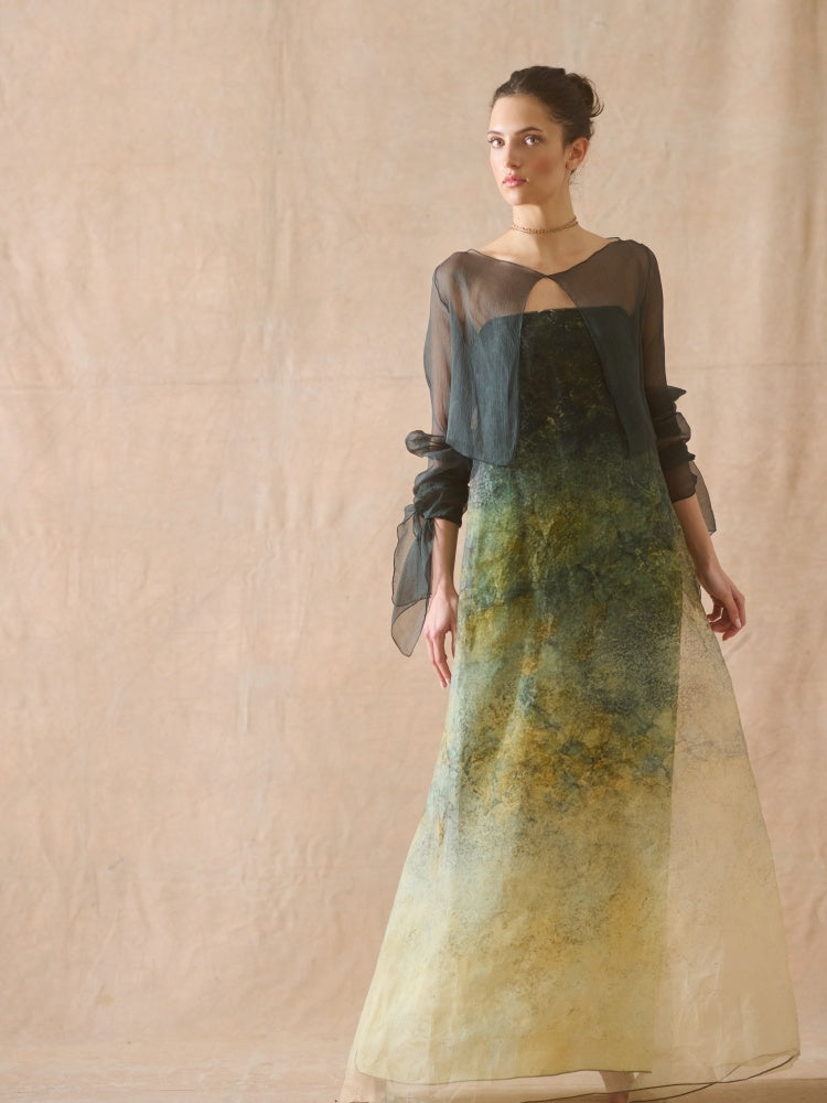 Strapless Ombre Silk Gown