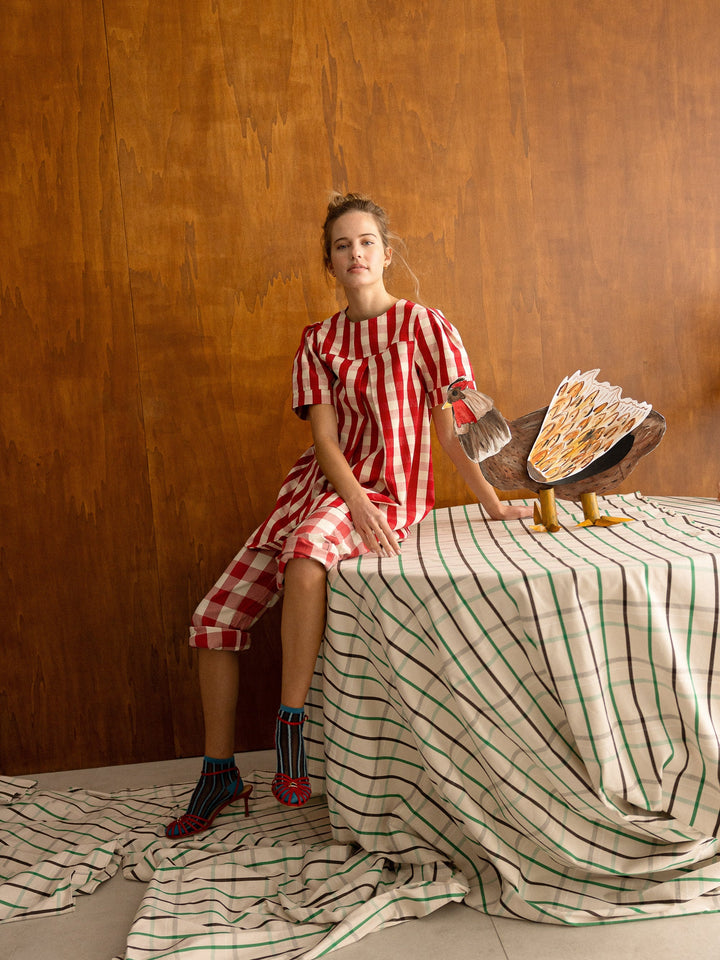 Vestido mini plisado de cuadros gingham