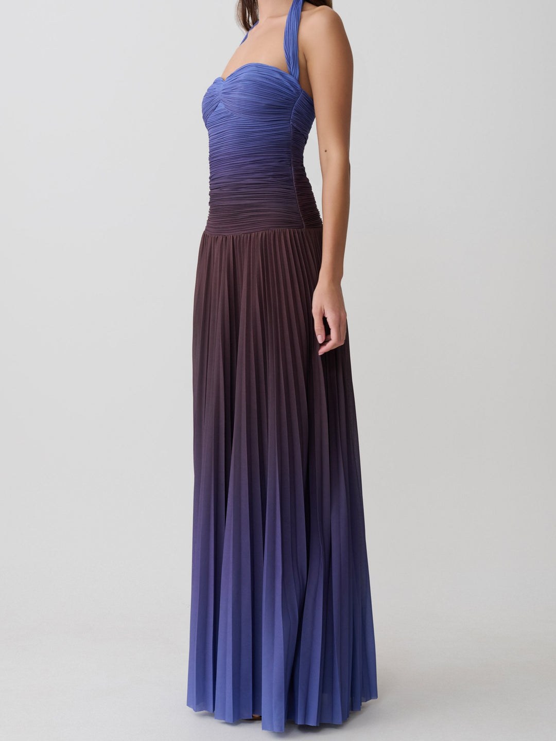 Gradient Pleated Halter Maxi Dress
