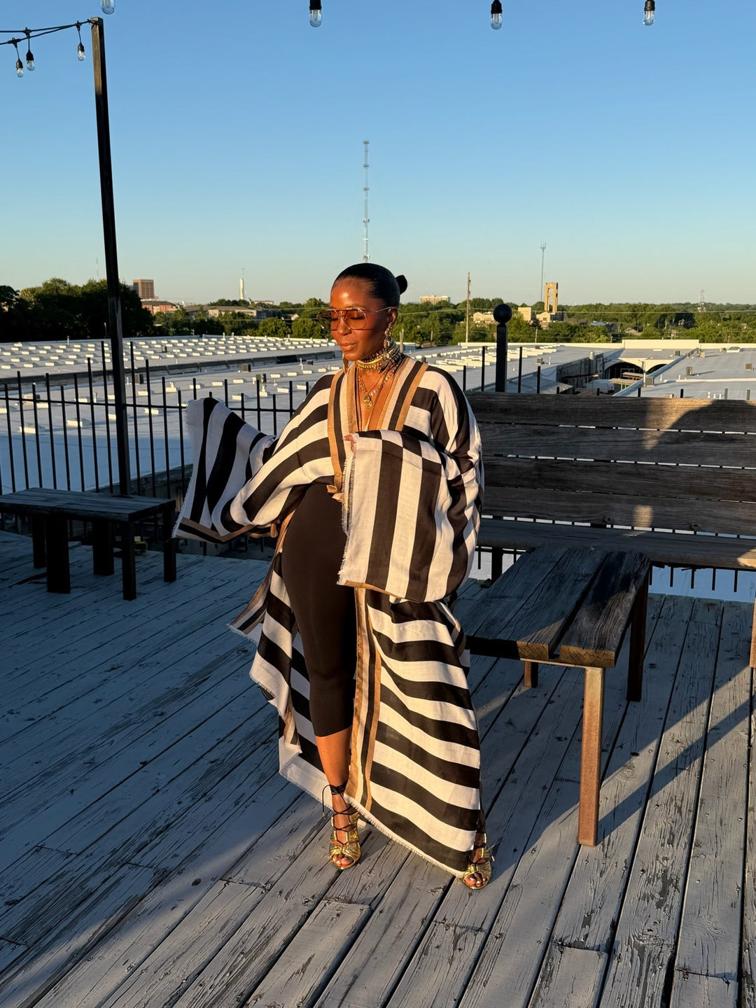 Stribet Kimono Cover-Up Kjole