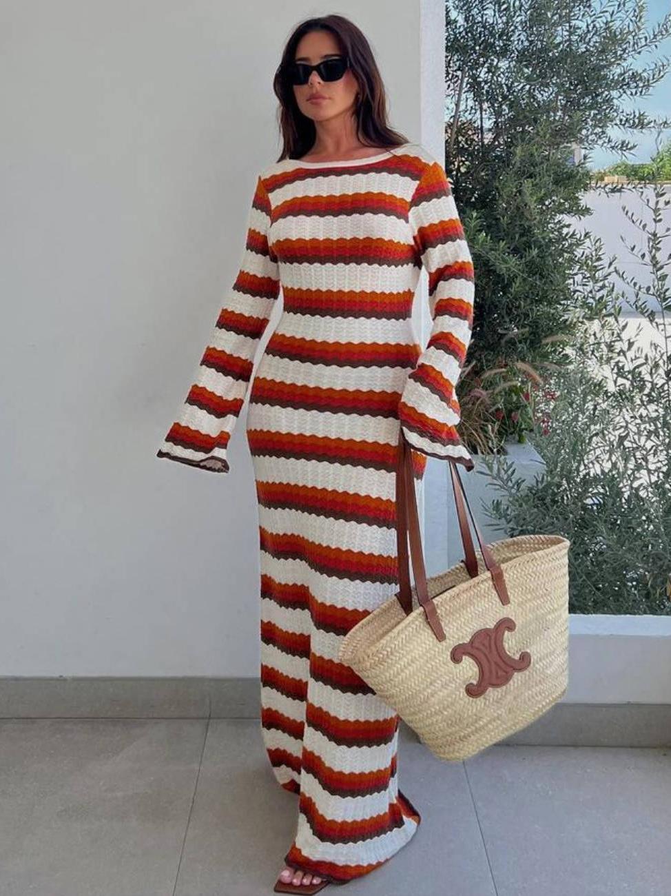 Striped Knit Beach Cover-Up