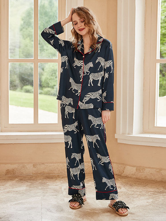 Blauwe zebraprint pyjamaset
