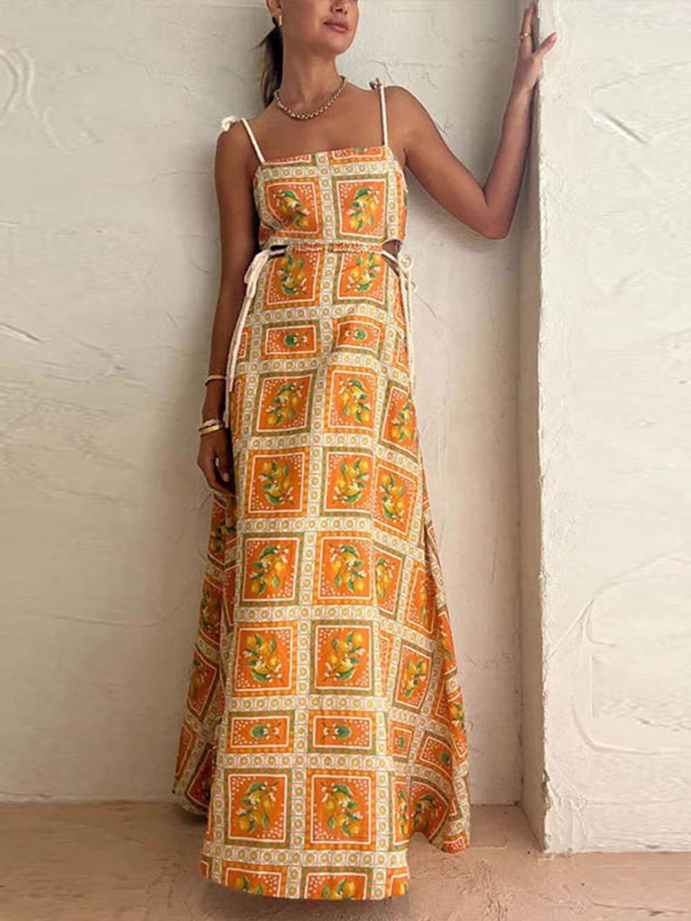 שמלת רצועות ייחודית בהדפס לימון