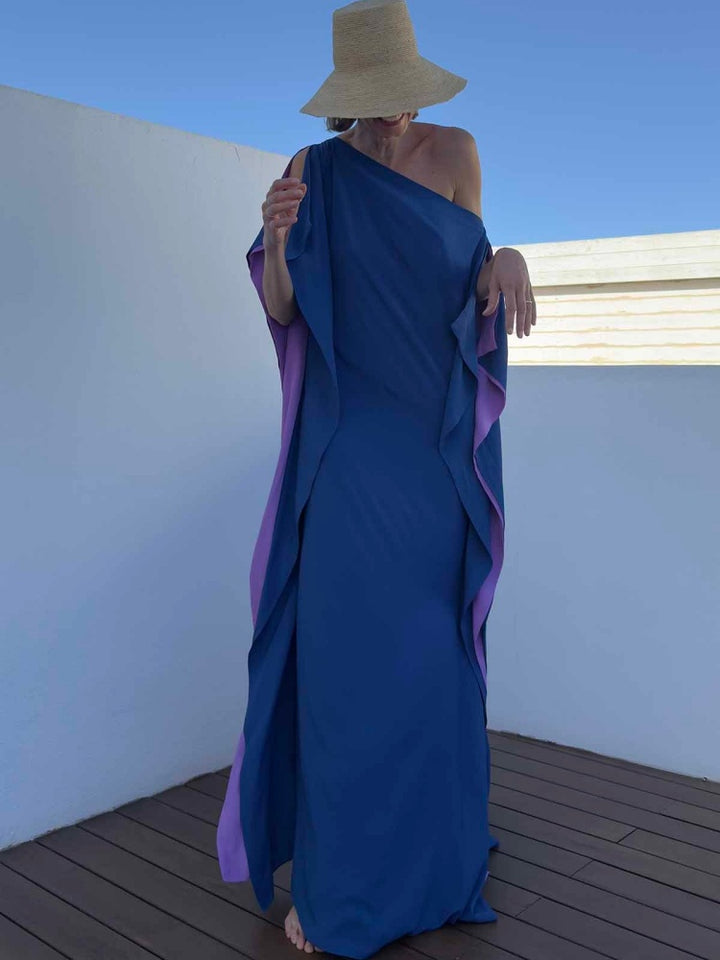Two-Tone Asymmetric Flowy Maxi Caftan