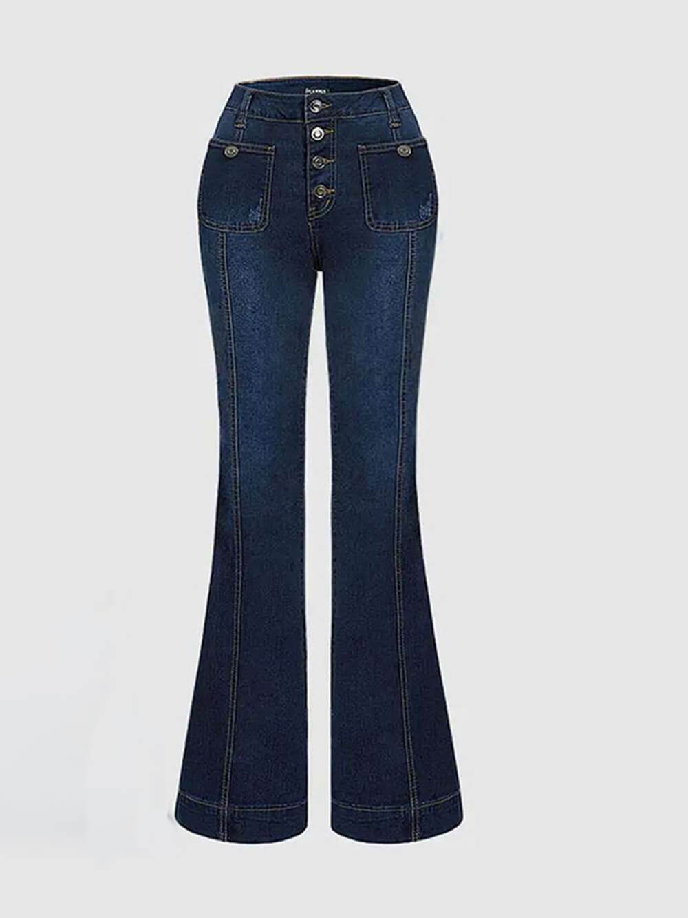 Naka-istilong High-Waisted Patchwork Flared Jeans