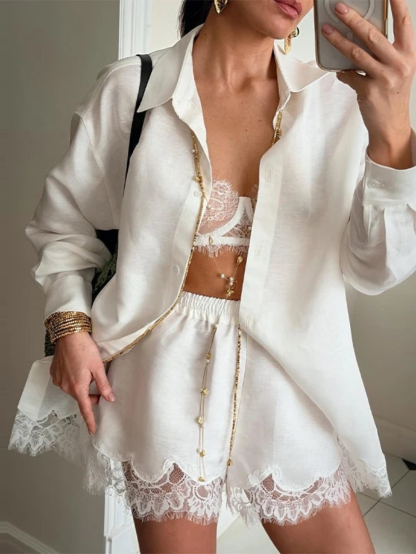 Romantic Relaxed Shirt Short Set